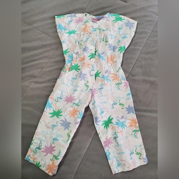 Vintage New York Kids Romper Flamingo and Palm Trees - Picture 1 of 8